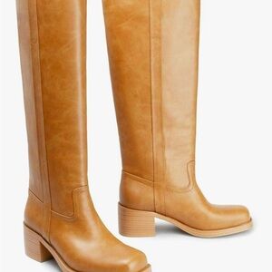 Tan Knee-High Faux Leather Boots